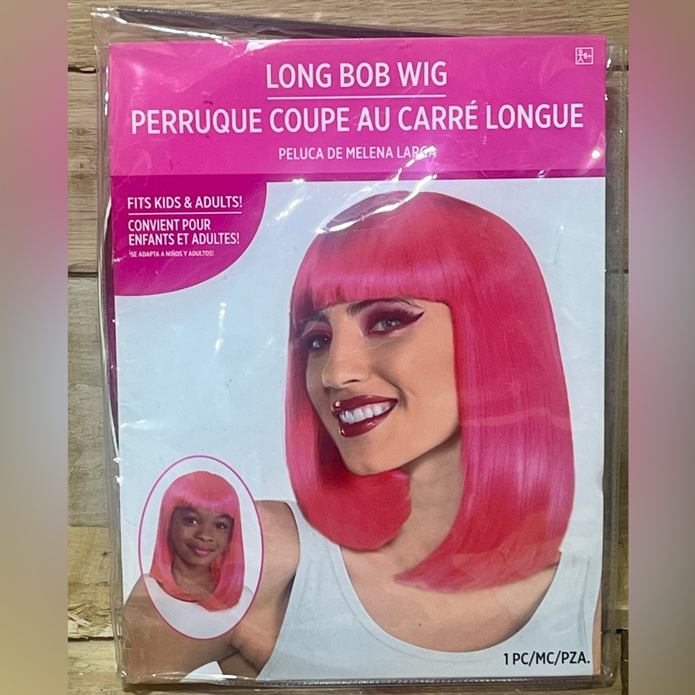 Pink Long Bob Wig Adult & Child age 6+ New in package